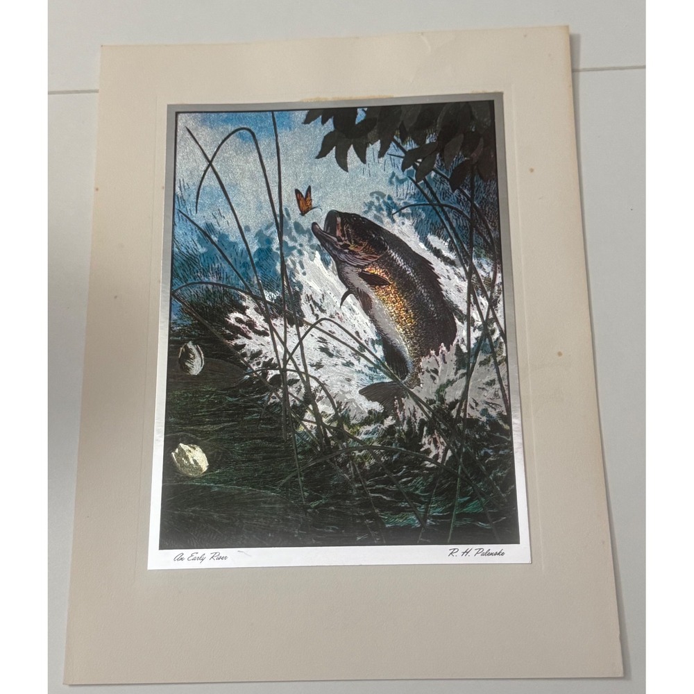 R.H. Palenske An Early Riser Bass Fish Foil Art Print Vintage Wildlife MCM 1950s